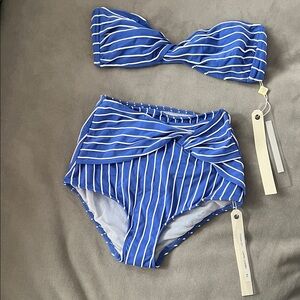 NWT! Johnathan Simkhai Chic Blue Striped Womens Bikini Set